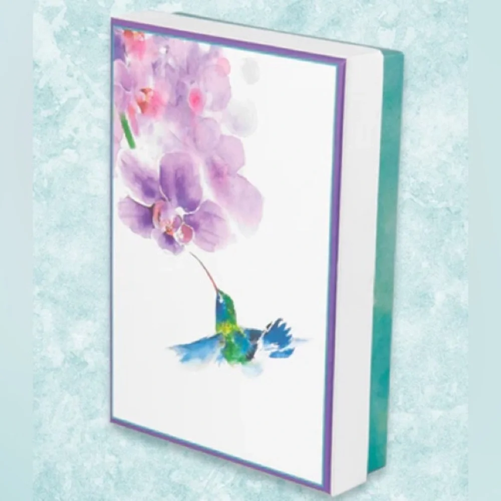 Blueink Studios Hummingbird Floral Dream Deluxe Boxed Note Card Set (001), 16 ct
